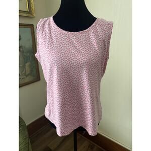 Lands’ End 100% Cotton Pink White Sleeveless Knit Top Women’s Medium